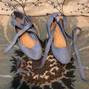 Light blue lace up ballet flats